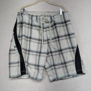 American Eagle Outfitters Plaid Board Shorts Swim Trunks Black‎ White Large